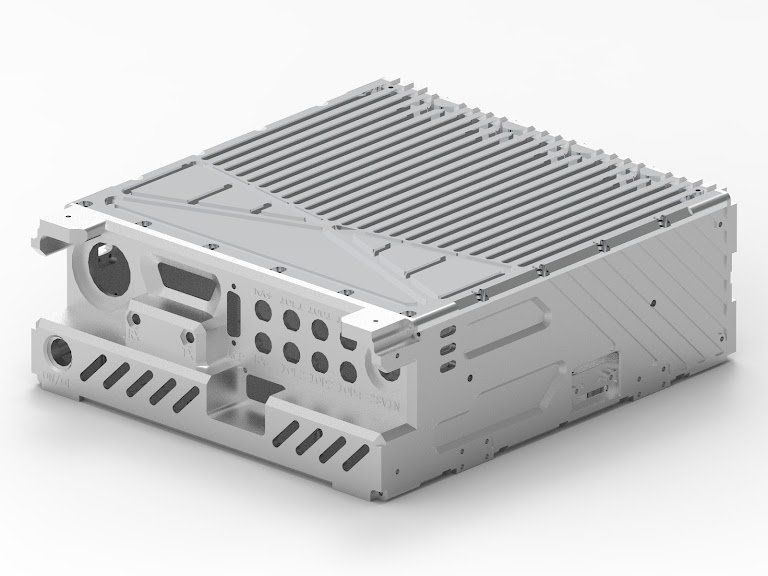Complex machined enclosure showing milled pockets, ribs and mounting features
